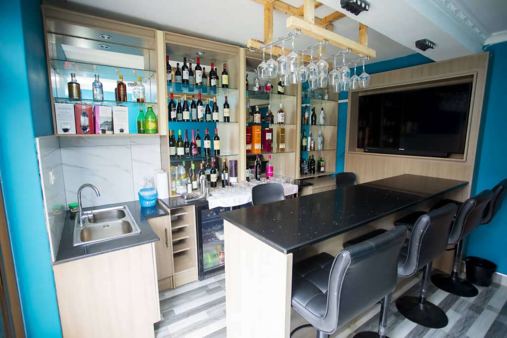 Stocked bar with TV
